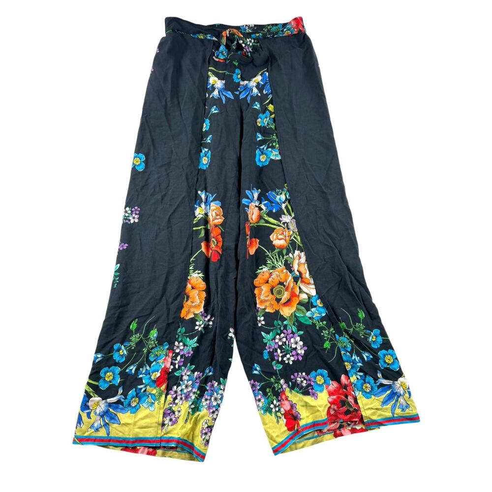 Johnny Was Peonies Wrap Pants M Wide Leg Tie Waist Floral Bohemian Festival